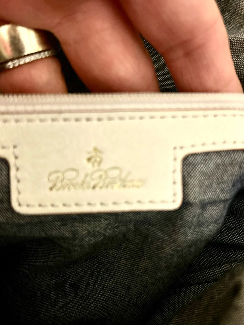 Brooks Brothers Cream and Tan Leather Hobo with Gold-Tone Accent